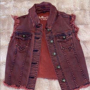 Sleeveless Maroon Denim Crop Jacket